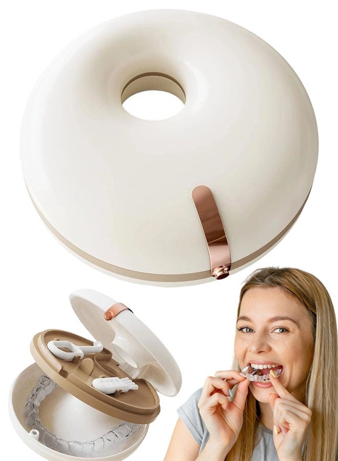 Portable Two-Layer Denture Box, Mouth Guard Storage Box For Braces, With 1 Aligner Removal Aid Denture Brush Denture Storage - Image 1