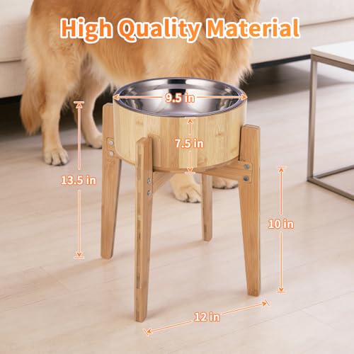 KEVIDEAWL Elevated Dog Bowls for Large Dogs Feeder Two Bowls with a Stainless Steel and Bamboo Dishes，Raised Dog Bowl Stand with Non-Slip Feet，Ideal for Medium and Large Breeds， (13.5-inch High) - Image 2