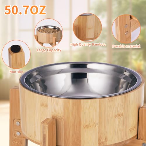 KEVIDEAWL Elevated Dog Bowls for Large Dogs Feeder Two Bowls with a Stainless Steel and Bamboo Dishes，Raised Dog Bowl Stand with Non-Slip Feet，Ideal for Medium and Large Breeds， (13.5-inch High) - Image 4