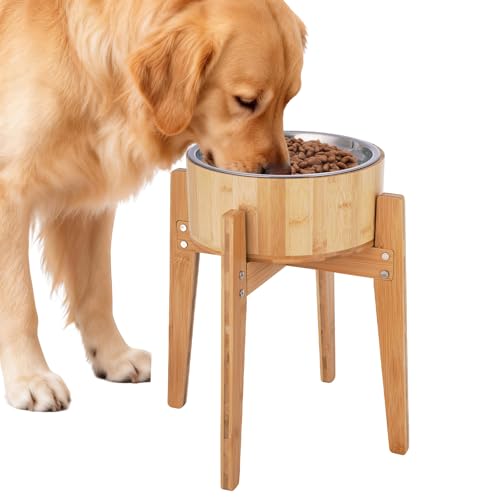 KEVIDEAWL Elevated Dog Bowls for Large Dogs Feeder Two Bowls with a Stainless Steel and Bamboo Dishes，Raised Dog Bowl Stand with Non-Slip Feet，Ideal for Medium and Large Breeds， (13.5-inch High) - Image 1