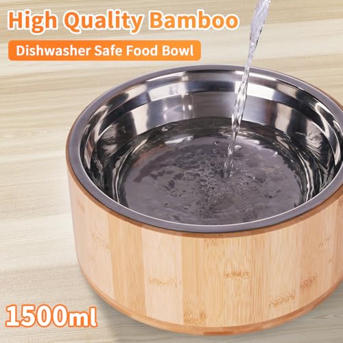 KEVIDEAWL Elevated Dog Bowls for Large Dogs Feeder Two Bowls with a Stainless Steel and Bamboo Dishes，Raised Dog Bowl Stand with Non-Slip Feet，Ideal for Medium and Large Breeds， (13.5-inch High) - Image 3