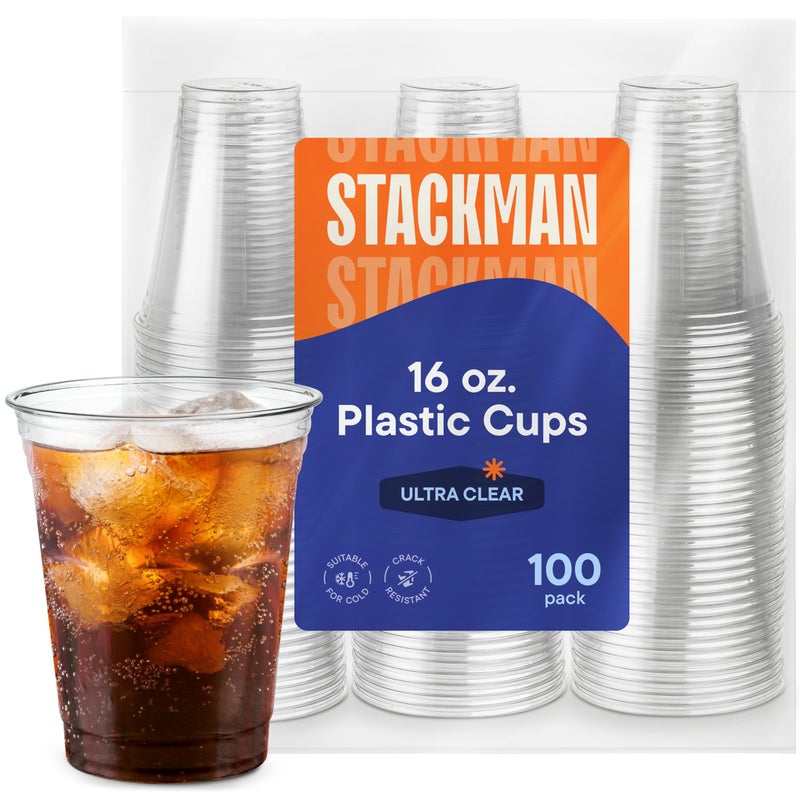 Crystal Clear Disposable Plastic Cups PET 100 Pack  16 oz