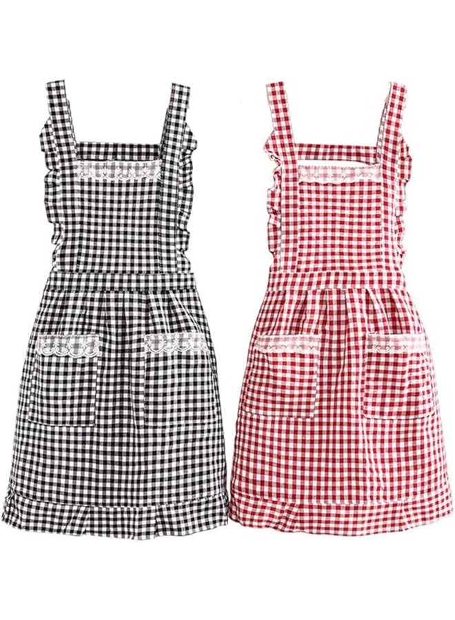 مآزر جينجهام عتيقة للنساء مع جيوب مئزر مطبخ مريح مثالي للطبخ والبستنة والمقهى والخبز - Image 1