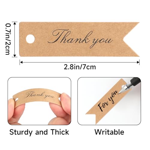 G2PLUS Mini Thank You Tags, 100PCS Small Gift Tags with String, Paper Hang Tag, Kraft Paper Gift Tag with Jute Twine for Arts and Crafts, Wedding, Christmas, Thanksgiving (Brown) - Image 2