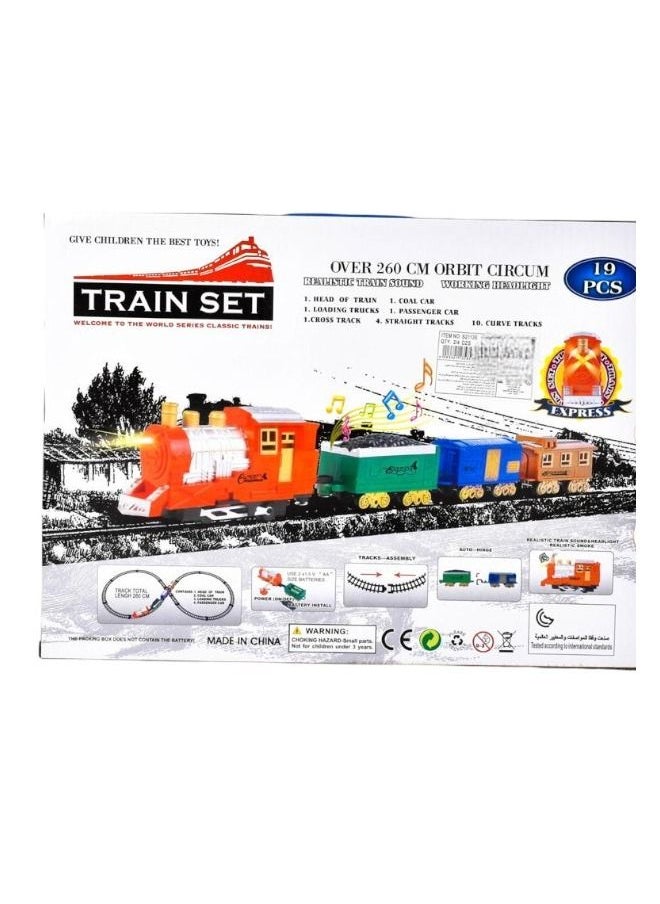 Toy Box Battery Operated Train Railway Track Playset 19pcs With Lights And Sound For Kids 