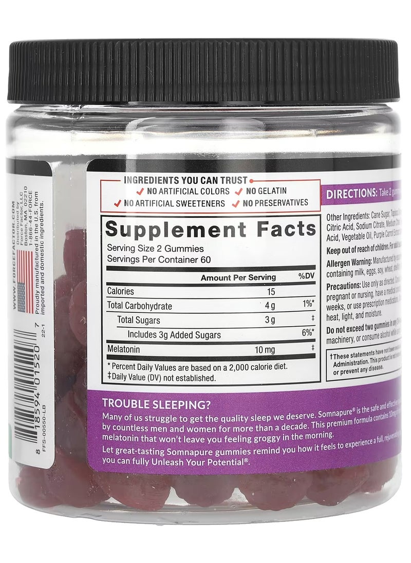 Force Factor Somnapure  Great Tasting Melatonin Gummies, Dream Berry, 10 mg, 120 Gummies)  - Image 2