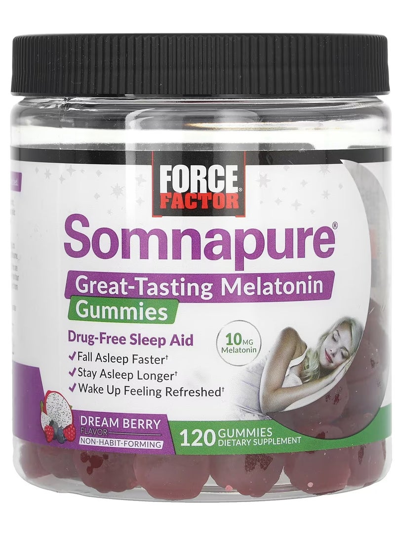 Force Factor Somnapure  Great Tasting Melatonin Gummies, Dream Berry, 10 mg, 120 Gummies)  - Image 1