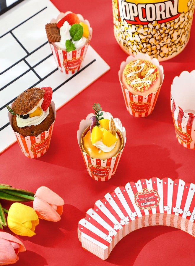 Epakh 100 Pcs Carnival Cupcake Wrappers Red White Striped Baking Cups Wrapper Circus Supplies Popcorn Decorations for Movie Night Carnival Party Birthday Circus Theme Decoration Popcorn Party Favors - Image 3