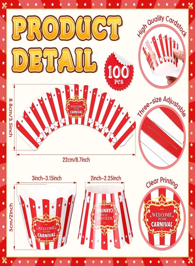 Epakh 100 Pcs Carnival Cupcake Wrappers Red White Striped Baking Cups Wrapper Circus Supplies Popcorn Decorations for Movie Night Carnival Party Birthday Circus Theme Decoration Popcorn Party Favors - Image 2