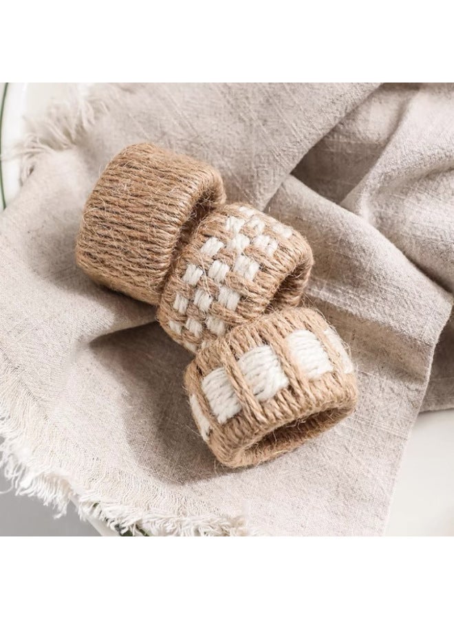 Napkin Ring Linen Straw Woven Napkin Buckle Cotton Rope Napkin Ring Supply Products-Color:Linen Style  - Image 1