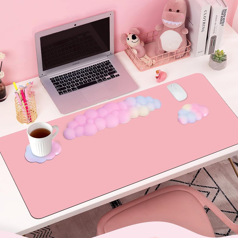 LJYZMD Cloud Wrist Rest Set for Keyboard and Mouse, Includes Cute Coaster, with Computers and Laptops（Colorful Set） - Image 2