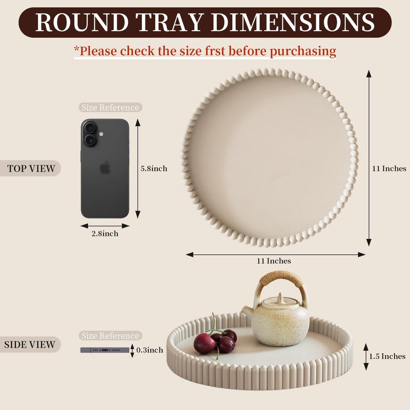 Aftermat Coffee Table Tray, Home Decor Round Tray, Concrete Gray Coffee Table Decor Trays, Serving Decorative Trays for Dining Table - Image 3