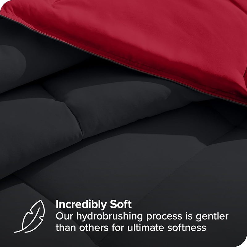 Full Bed Set - 5 Pieces - Comforter 225 * 235,Fitted Sheet 180 * 200, Pillowcase 45 * 180, 2 Pillow Cases 50 * 70 - Elegant and Practical Two Tone Tone Matching Set (Black & Red) - Image 3