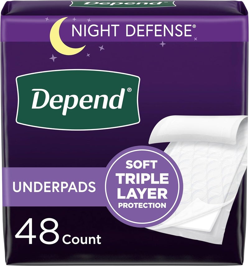 Depend Depend Underpads, Disposable Incontinence Bed Pads for Adults, Slip Resistant, 36"x 21", 48 Count (4 Packs of 12) 