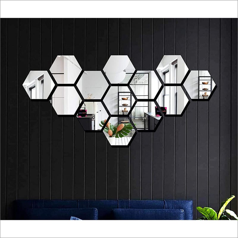 WallDaddy Mirror Finish Plastic Sticker Size (12x10) Cm Each Hexagon Pack of 13 for Bedroom, Drawing Room, Kids Room, Walls, Doors, Mirror, Furniture etc - Image 5
