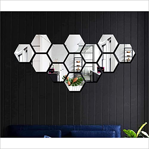 WallDaddy Mirror Finish Plastic Sticker Size (12x10) Cm Each Hexagon Pack of 13 for Bedroom, Drawing Room, Kids Room, Walls, Doors, Mirror, Furniture etc - Image 1
