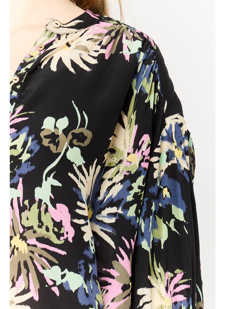 Scotch & Soda Women Band Collar 3/4 Sleeves Allover Print Blouse, Multicolor  - Image 3