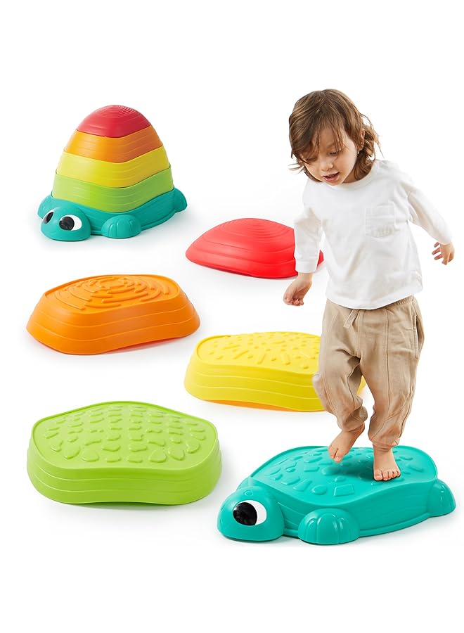 جوين قطع من أحجار التوازن على شكل سلحفاة للأطفال، مسار سلحفاة، أحجار القفز، لعبة تنسيق مسار العقبات للأطفال الصغار، ألعاب داخلية أو خارجية للأطفال من سن 3 سنوات فما فوق - Image 1