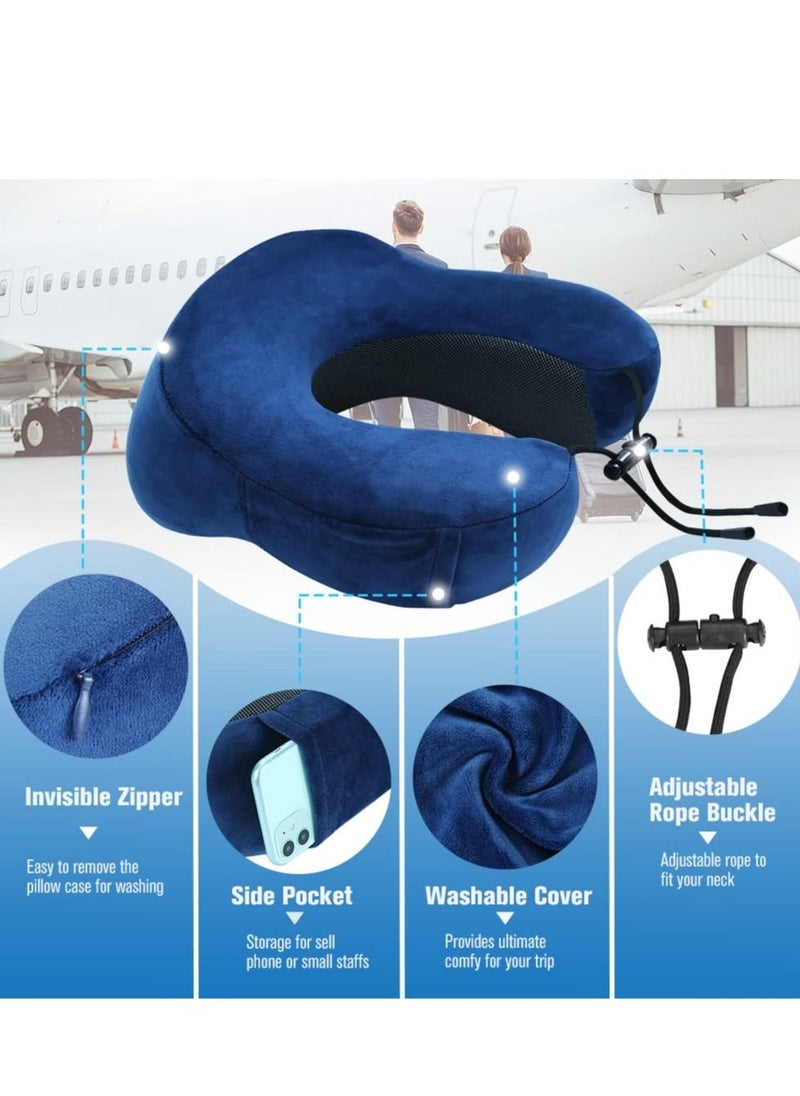 Travel Neck Pillow Pure Memory Foam Soft Travel Pillow for Flight Sleeping,Airplane Headrest Most Comfortable Support, Breathable Washable Cover, Portable Design