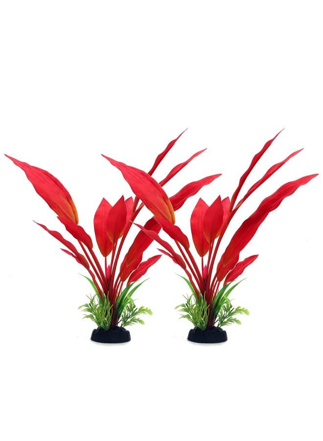 ALEGI Silk Aquarium Plants, 12 Inch Artificial Silk Plants Decorations for Fish Tank,Aquarium Décor Plastic Plants (Red, 2 Pack) - Image 1