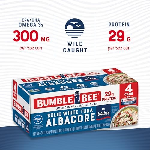 Bumble Bee Solid White Albacore Tuna in Water 5 oz Can Pack of 4  Wild Caught Tuna  29g Protein per Serving High in Omega3s  NonGMO Project Verified Gluten Free Kosher - Image 5