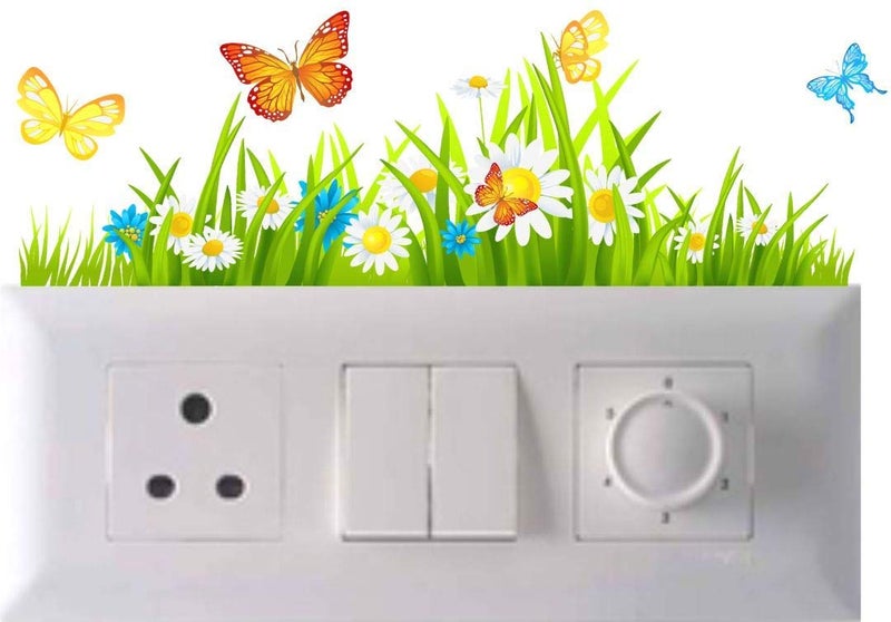 Techgifti ™ Baby Room Grass and Flowers Switch Board Sticker Wall Sticker, Wall Art, Fridge Sticker Pack of 8 - Image 3