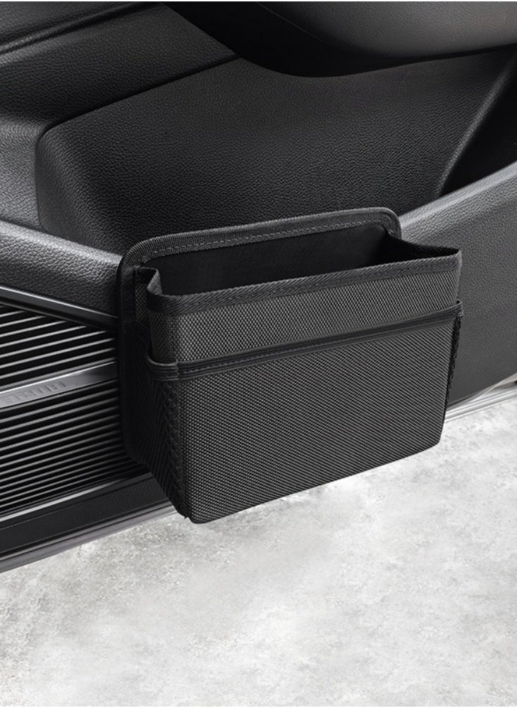 2 in 1 Car Trash Can, Premium PU Leak-Proof Waterproof Car Trash Bin Collapsible Portable Auto Garbage Bag Large Capacity Trashcan Storage Bag(Black)