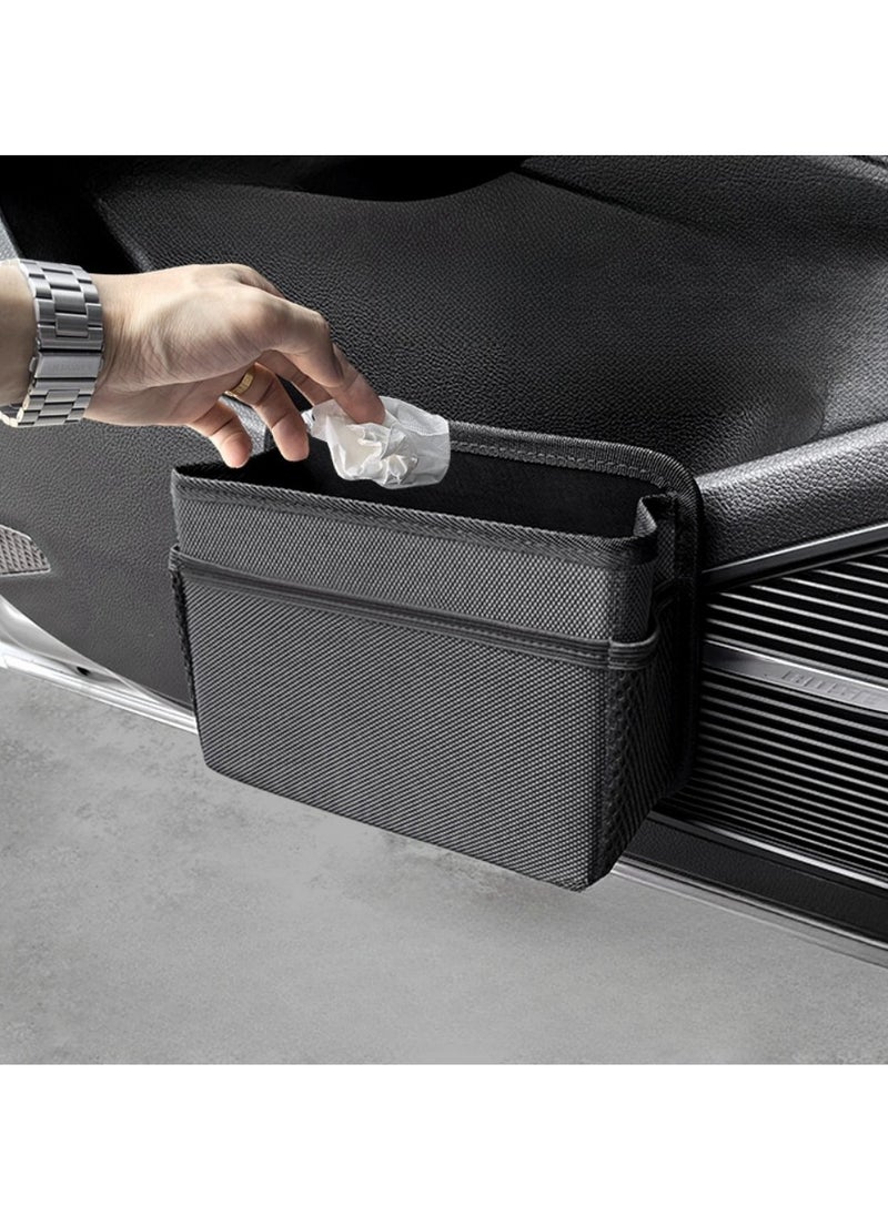 2 in 1 Car Trash Can, Premium PU Leak-Proof Waterproof Car Trash Bin Collapsible Portable Auto Garbage Bag Large Capacity Trashcan Storage Bag(Black)