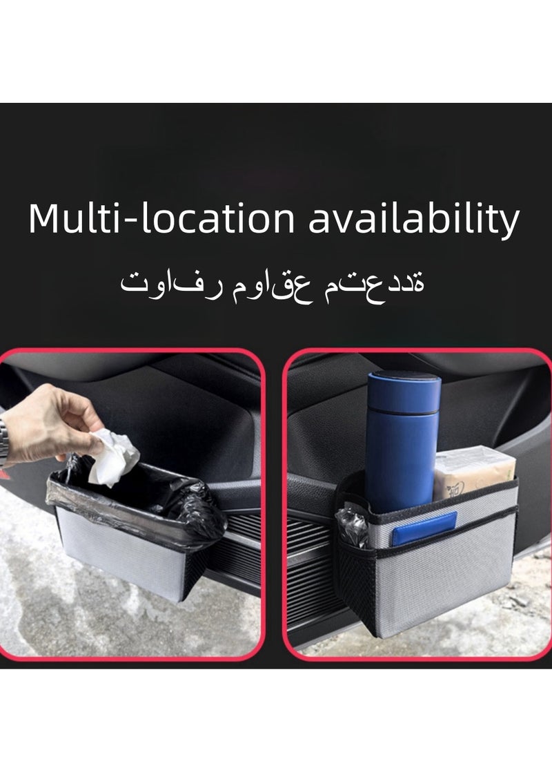 2 in 1 Car Trash Can, Premium PU Leak-Proof Waterproof Car Trash Bin Collapsible Portable Auto Garbage Bag Large Capacity Trashcan Storage Bag(Black)