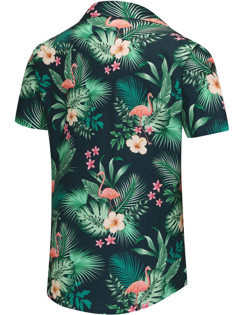 KYKU Men's Hawaiian Shirts Vacation Button Up Shirt Flamingo, Green, Small - Image 4