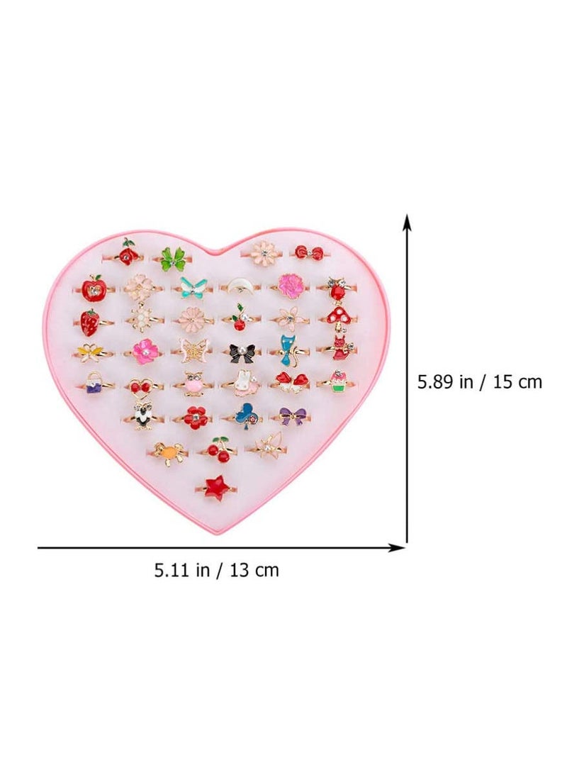 Generic 36 Pieces Little Girl Adjustable Rings Toy in Heart Shape Box  - Image 4