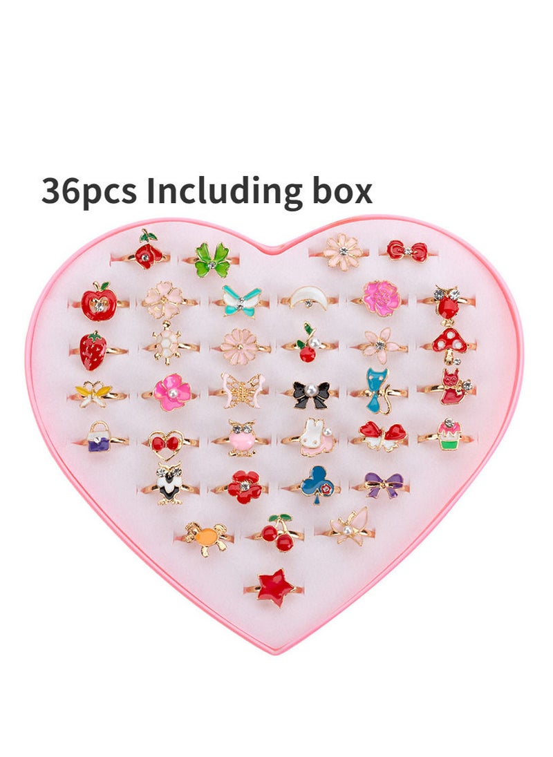 Generic 36 Pieces Little Girl Adjustable Rings Toy in Heart Shape Box  - Image 1