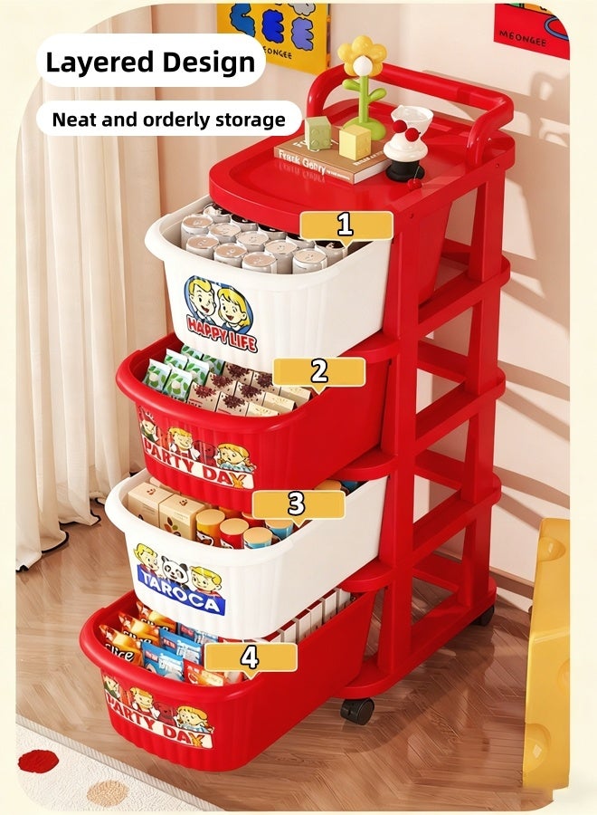 إتش كيو جيمنغ عربة تخزين من 4 طبقات مع أدراج قابلة للإزالة، منظم متنقل متعدد الأغراض مع عجلات، عربة تنظيم متدحرجة للمنزل والمكتب والحمام وغرفة النوم - Image 4