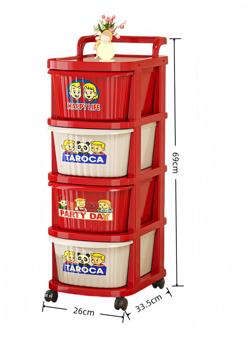 إتش كيو جيمنغ عربة تخزين من 4 طبقات مع أدراج قابلة للإزالة، منظم متنقل متعدد الأغراض مع عجلات، عربة تنظيم متدحرجة للمنزل والمكتب والحمام وغرفة النوم - Image 2