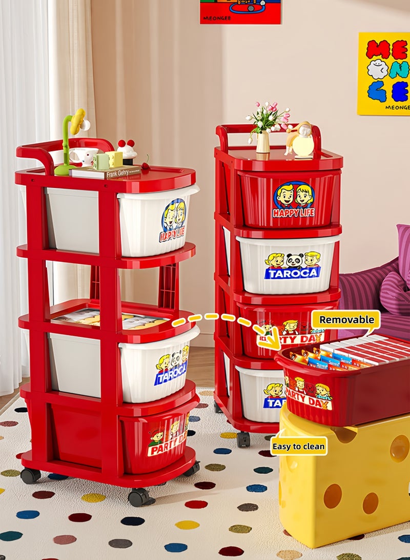 إتش كيو جيمنغ عربة تخزين من 4 طبقات مع أدراج قابلة للإزالة، منظم متنقل متعدد الأغراض مع عجلات، عربة تنظيم متدحرجة للمنزل والمكتب والحمام وغرفة النوم - Image 3