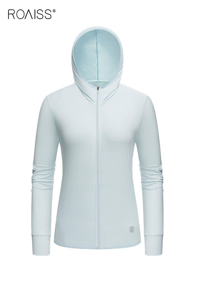 roaiss Women's Upf 50+ UV Sun Protection Clothing Zip up Hoodie Long Sleeve Sun Shirt Fishing Hiking Outdoor Jacket Comfortable, Breathable Sun-Protective Clothing with Pockets Blue - Image 2
