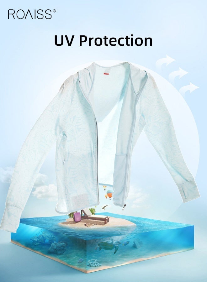 roaiss Women's Upf 50+ UV Sun Protection Clothing Zip up Hoodie Long Sleeve Sun Shirt Fishing Hiking Outdoor Jacket Comfortable, Breathable Sun-Protective Clothing with Pockets Blue - Image 3
