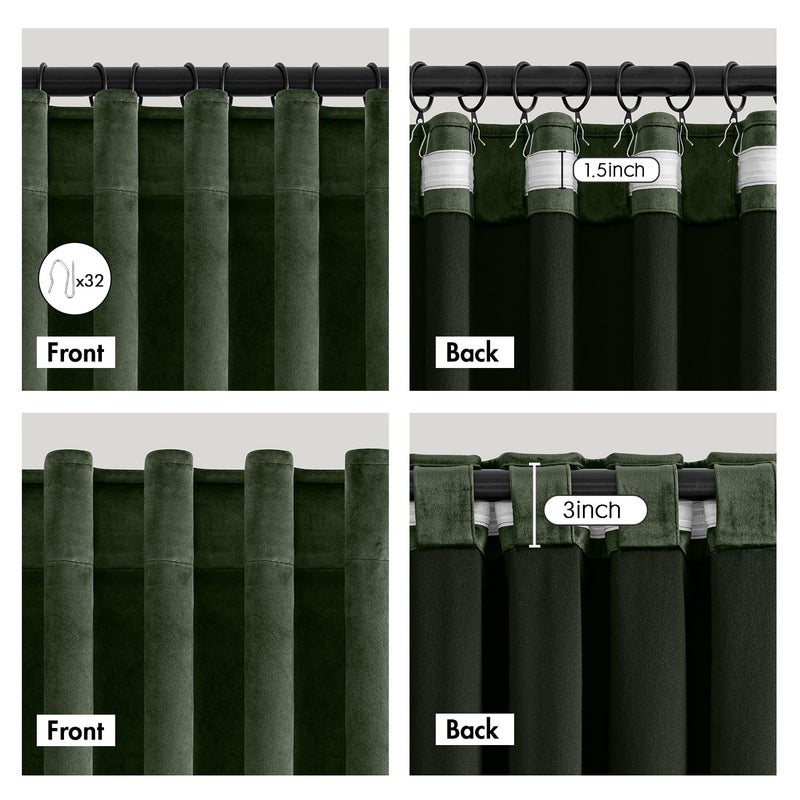 ANRODUO Olive Green Velvet Curtains 96 Inches Long Blackout Thermal Insulated Soundproof Curtain Privacy Room Darkening Curtains Pinch Pleat Window Drapes for Bedroom Living Room 42 x 96 Inch Set of 2 - Image 2
