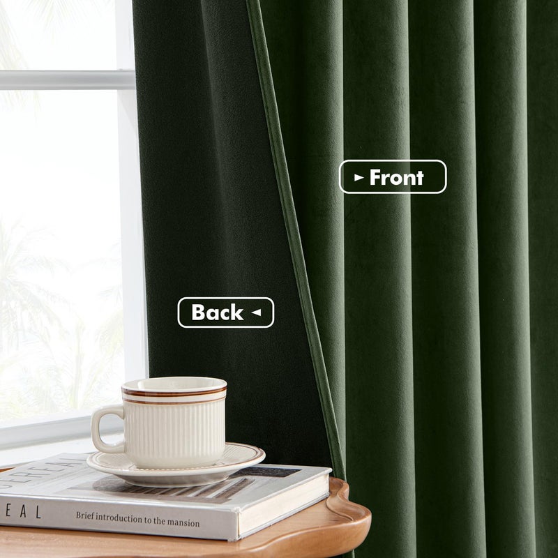 ANRODUO Olive Green Velvet Curtains 96 Inches Long Blackout Thermal Insulated Soundproof Curtain Privacy Room Darkening Curtains Pinch Pleat Window Drapes for Bedroom Living Room 42 x 96 Inch Set of 2 - Image 4