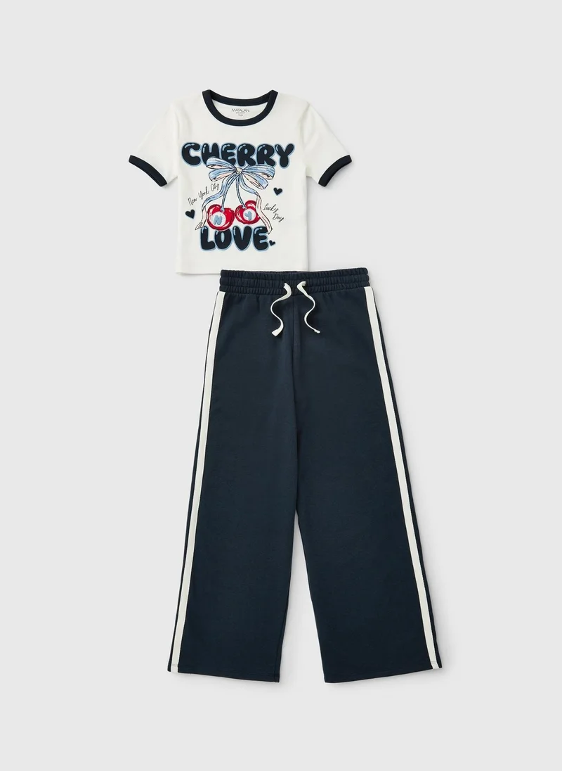 Matalan Girls Navy Cherry T-Shirt & Jogging Bottoms Set