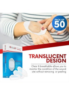 HEALQU Transparent Film Dressing, 4" x 4 3/4" Box of 50 - Waterproof Wound Bandage Adhesive Patches, Post Surgical Shower or IV Shield, Tattoo Aftercare Bandage by Healqu  - Image 3