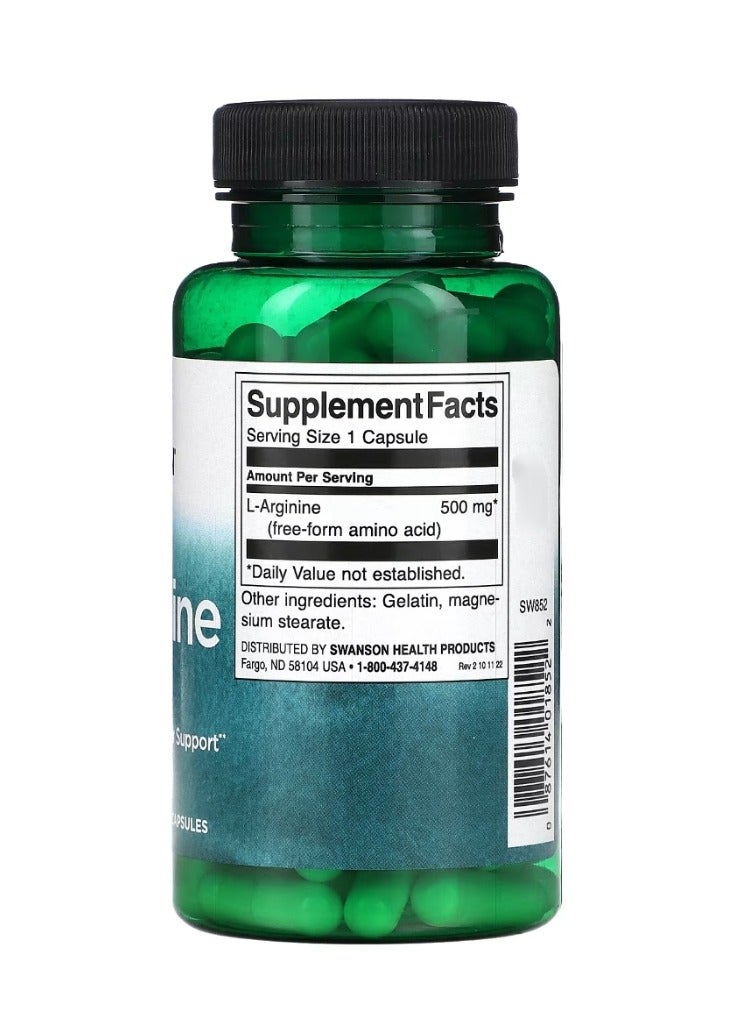 SWANSON L-Arginine 500 mg 100 Capsules  - Image 2