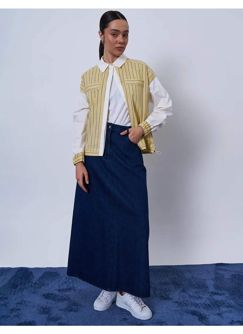 Kayra Pocket Detailed Denim Skirt Navy