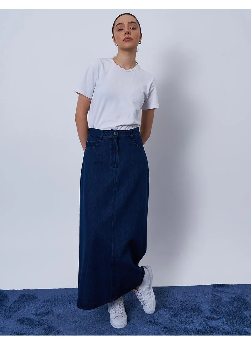 Kayra Pocket Detailed Denim Skirt Navy