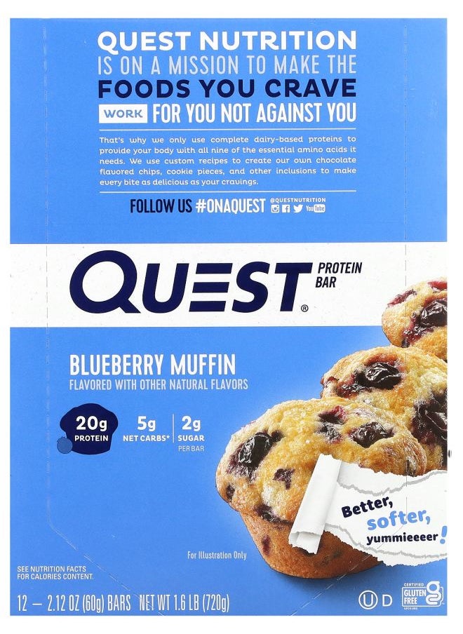 QUEST NUTRITION - Protein Bar Blueberry Muffin 12 Bars 2.12 oz (60 g) Each - Image 1