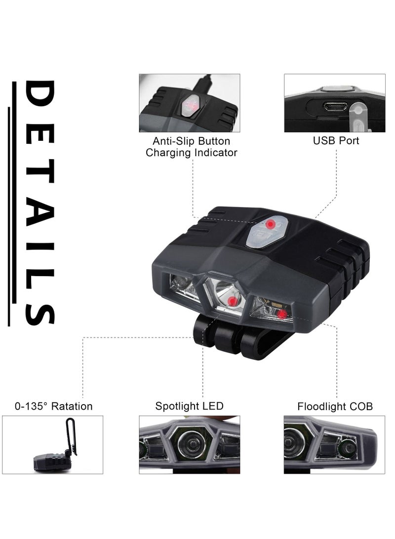 Ultra Bright Mini Hands Free LED Clip on Cap Light - Rechargeable Waterproof Hat Light Flashlight Headlamp for Fishing Camping Hand Work Baseball Caps(Black)  - Image 3