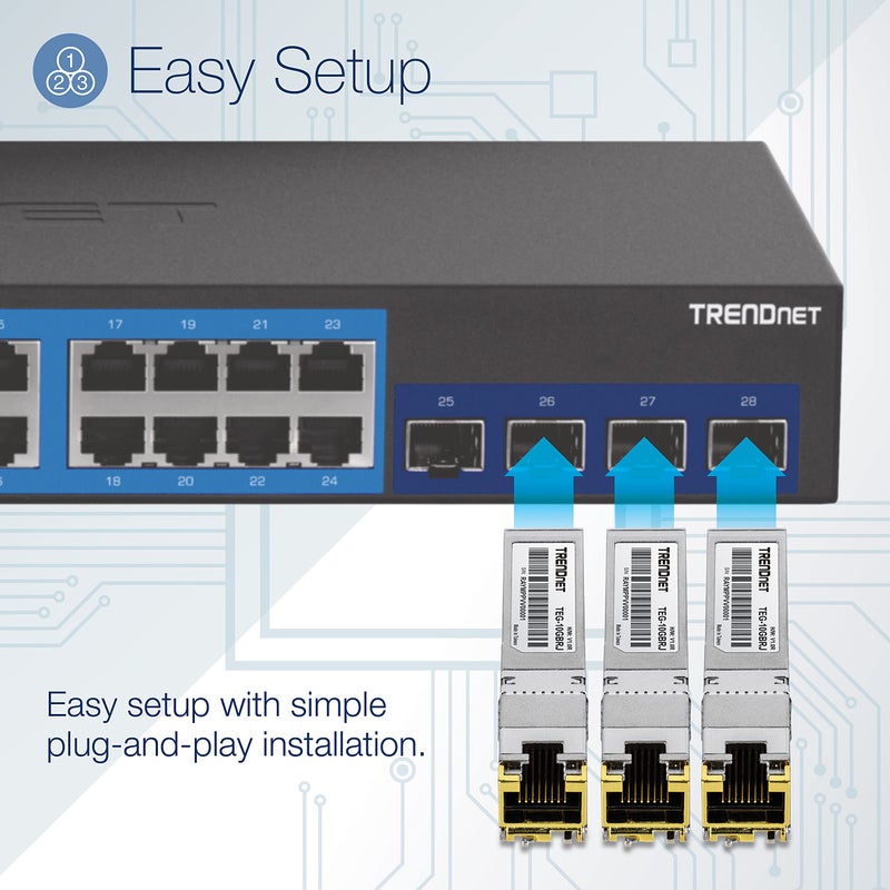 Trendnet TRENDnet 10G RJ-45 Copper SFP+ Module, Convert A Standard SFP+ Slot Into A RJ-45 Multi-Gigabit Port, Connect Devices Up to 30m (98ft), Hot-Pluggable, Lifetime Protection, Silver, TEG-10GBRJ  - Image 2