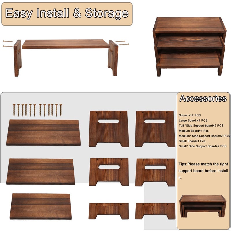 MRPAPA 3 Tier Cupcake Stand & Wood Display Risers,for Food Desserts Stand Perfume Organizer Funko POP Collections, Display Stand for Organizer and Decoration (Dark Brown-Display Riser) - Image 2