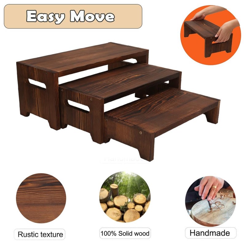 MRPAPA 3 Tier Cupcake Stand & Wood Display Risers,for Food Desserts Stand Perfume Organizer Funko POP Collections, Display Stand for Organizer and Decoration (Dark Brown-Display Riser) - Image 4