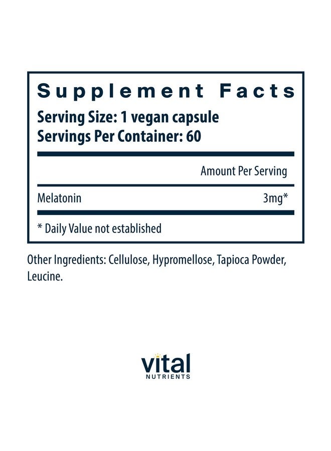 Vital Nutrients Melatonin 3mg | Vegan | Low-Dose Melatonin | Sleep Supplement to Support The Body's Natural Sleep Cycle* | Gluten, Dairy, Soy Free | 60 Capsules - Image 2
